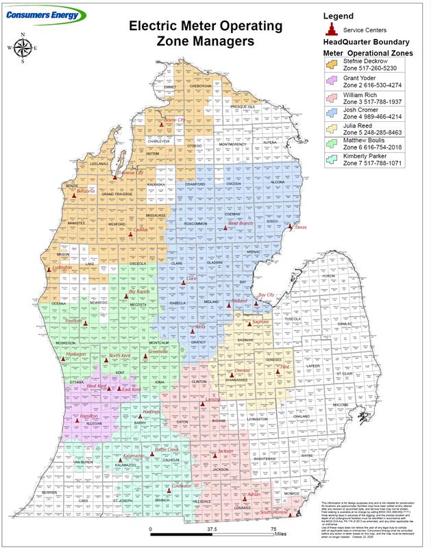Electric Metering Consumers Energy - Electric Metering Operating Zone Managers Map 